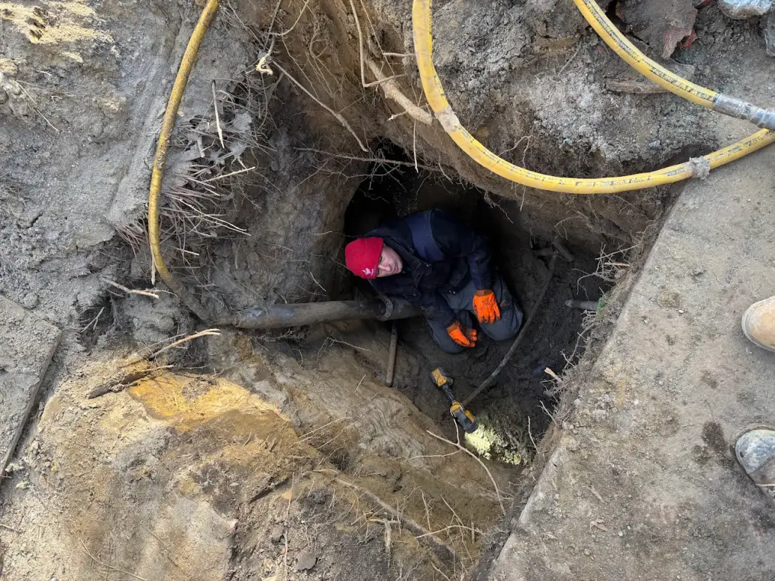 Tornado Plumbing & Drains crew clearing a sewer line on a Toronto job — finding the source of sewer smell.